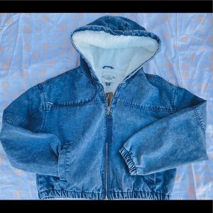 XL Denim hooded Sherpa lined bomber jacket